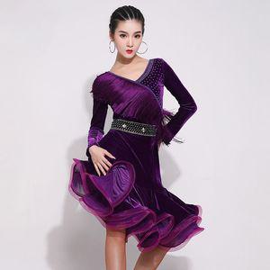 라틴댄스복 벨벳 드레스 원피스 사교 스포츠댄스 왈츠 탱고 여성 스커트 성인 긴소매
