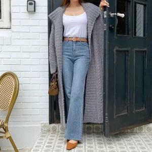 [옷자락]여자 카라 꽈배기 하찌 울 니트 오픈 큰 롱 가디건_P347332940