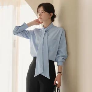 [시크라인] 타포릭 타이 넥 퍼프 슬리브 블라우스