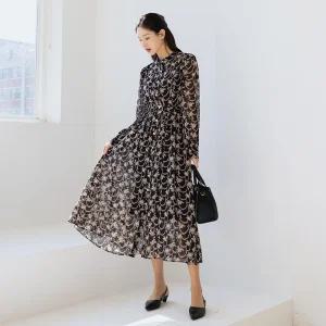 [시크라인] (~XXL까지) 로디아 플로럴 쉬폰 플레어 원피스 봄 가을 나들이룩 데이트룩 모임룩 미시룩 빅사이즈