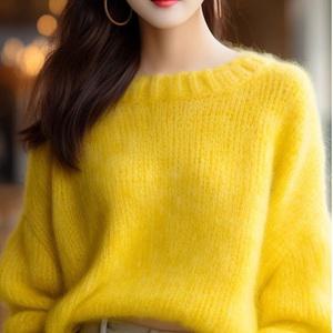 청순 옐로우 앙고라스웨터 노란색스웨터 루즈핏 니트 긴팔