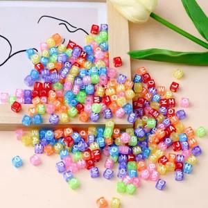 미니 아크릴 이니셜 100P 비즈 반투명 사각비즈 이니셜비즈 알파벳이니셜비즈 이니셜비즈세트