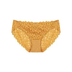 [하프클럽/원더브라]여성 올레이스 플라워 패턴 노라인 삼각 팬티_머스타드