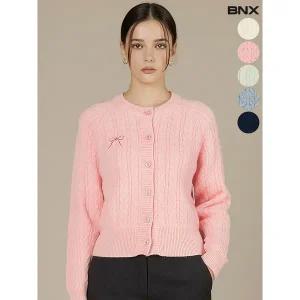 [BNX]여성 리본 꽈배기 라운드 가디건