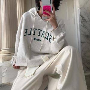 여자 후드 캥거루 박시 퍼프 포켓 티셔츠