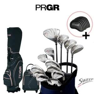 입문골프풀세트 정품 PRGR 프로기아 여성 SWEEP M16 12개구성 + PRGR 바퀴형 캐디백세트