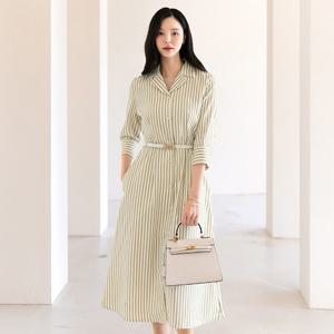 [시크라인] (~XXL까지) 멜스 셔츠 스트라이프 벨트 원피스 봄 가을 나들이룩 출근룩 데이트 모임 미시 빅사이즈