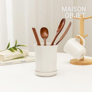 윤도자기 순백 화이트 도자기 수저통 세트