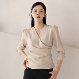 [시크라인] (~XXL까지) 토이모 랩 셔링 퍼프 블라우스 긴팔 봄 가을 하객룩 오피스룩 데이트 모임 미시 빅사이즈