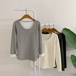 허니제이 / 퓨리드 밍크 융기모 U넥 긴팔 티셔츠(4color)