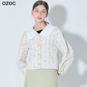 오조크 유니크 카라 어깨 셔링 트위드 자켓