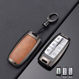 레트로 아연 합금 가죽 현대 제네시스 G70 G80 GV70 GV80 4 6 8 단추 스마트 원격 자동차 키 케이스 커버 거치대 액세서리