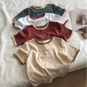 [1+1] [다잇템] 여자 콘트라스트 레귤러핏 반소매 캐쥬얼 U넥 티셔츠