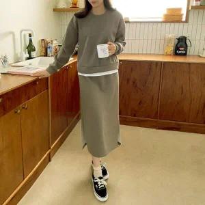 /옷자락 여자 겨울 기모 기본 롱스커트 세트