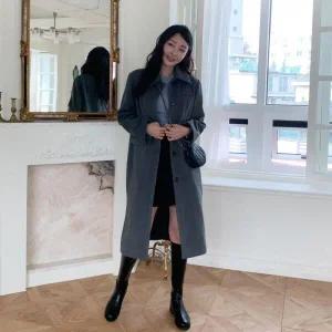 /옷자락 여자 겨울아우터 키작녀 울자켓 롱코트