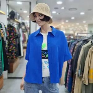 베네통/애플아울렛/백 니트 자수 셔츠형 블라우스/BABLA4531