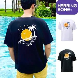 [헤링본] 남자 반팔 래쉬가드 루즈핏 비치웨어 멀티 스포츠 빅사이즈 상의 RI387M