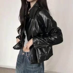 [오노마] ONM 여자 가을 블랙 시크 라이더자켓 버튼 지퍼 가죽자켓  20258144)