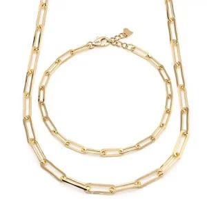 [비앤비골드]18K 심플 레이어드 2mm 클립체인 주얼리세트 (목걸이+팔찌) IRS29840