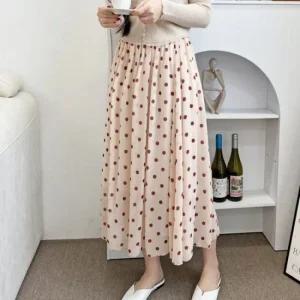 [오노마] ONM 러블리 도트무늬 여자 허리밴딩 쉬폰 롱스커트  17774411)