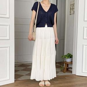 여자 차르르핏 쉬폰 셔링 레이스 밴딩 롱 스커트