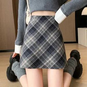 [오노마] ONM 하이웨스트 모직 스커트 체크무늬 스커트 여성 숏  27351946)