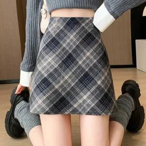 [오노마] ONM 하이웨스트 체크 스커트 모직 겨울 A라인 속바지내장  27354539)