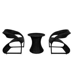 블랙 라탄 테이블 의자/2인용/스틸프레임/유리테이블/조립가구/내구성강화/세트상품/설치