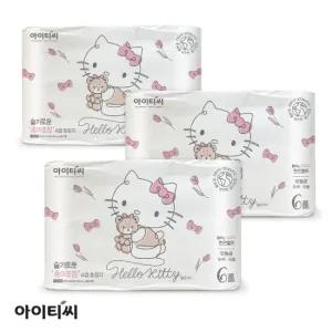 헬로키티 슬기로운 종이포장 4겹 양면더블데코 롤화장지 20m, 6롤 3팩, 18개입