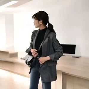 [하프클럽/]베르 체크자켓 소매 롤업 자켓 가을 봄 간절기