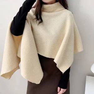 [하프클럽/]터틀넥 니트숄 레이어드 골지 판쵸가디건 여성케이프