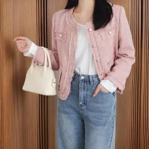 [하프클럽/]테슬 라운드 기본핏 크림 트위드자켓 봄아우터