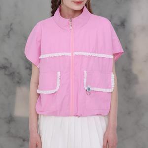 여자 바람막이 프릴 집업 레이스 주머니 조끼