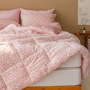 [바숨]플라워 5mm 겨울 극세사 차렵이불+카페트+베개커버 침구세트 퀸 Q