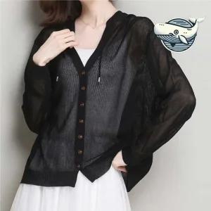 ONM 루즈핏 시스루 후드 가디건 간절기 니트 여름