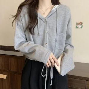 ONM 여성 후드가디건 스트링 세미 크롭 간절기 아우터 3색