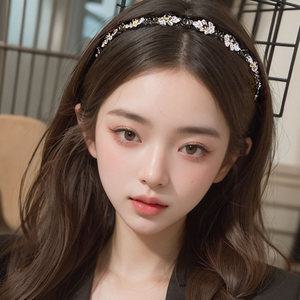 크리스탈 큐빅 나뭇잎 여성 헤어 얇은 머리띠 헤어밴드 (2 colors)