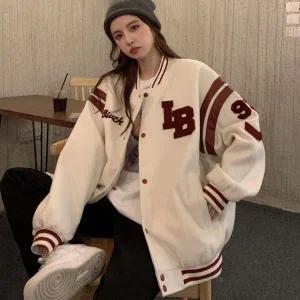 [하프클럽/]여성 오버핏 롱 자수 캐주얼 트랜디 야구점퍼 아우터