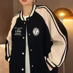 [하프클럽/]여성 캐주얼 유니크 프린팅 루즈핏 야구점퍼 블루종