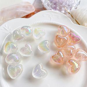 [2개]관통형 21mm 세로형 통통 무지개 하트 2종 3-505-15 비즈재료