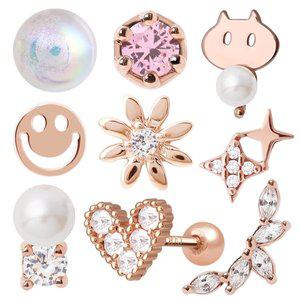 [미니아트][1+1] 14K 골드필드핀 여성 데일리 패션 별 달 하트 진주 오로라 피어싱