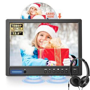 아라푸나 12.6인치 헤드폰 장착 차량용 휴대용 DVD 플레이어, 헤드레스트 마운트 장착 차량용 DVD 플레이어, 흡입형 디스크 삽입, 헤드레스트 DVD 플레이어 지원 1080P 비디오