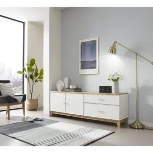 밀란 고무나무 원목 TV거실장 다이 1800 방문설치