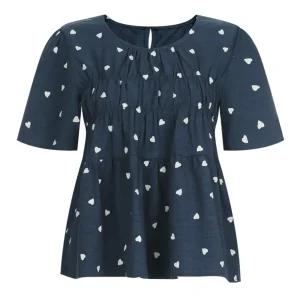 여성 스모크밴딩 하트 A라인 반팔 블라우스 MSE-WBL-20706-네이비