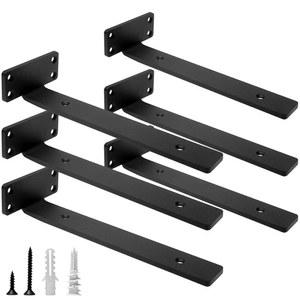 히토멘 헤비 듀티 플로팅 선반 브래킷, 10인치(1/5인치 두께) 숨겨진 하드웨어, 철제 L 소박한 산업용 블랙 금속 벽 지지대, 6팩