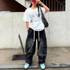 여성 큰사이즈 고무줄 맥시와이드 힙청바지