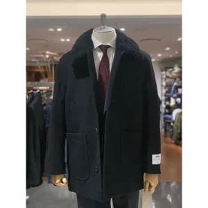 [킨록바이킨록앤더슨](광주신세계)킨록 양털 퍼 탈부착 캐시미어 울 혼방 블랙 하프코트 FIO21