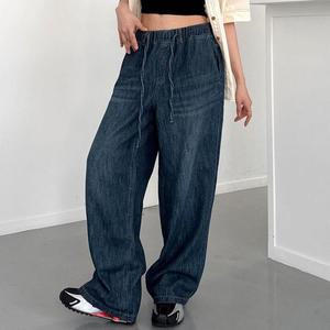 여자 고무줄 큰사이즈 와이드핏 SS 박시 청바지