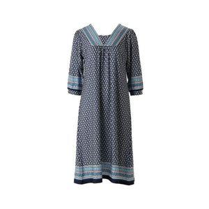 [갤러리아] 신축성 좋고 편안한 네이비 에스닉 보더나염 이지웨어 원피스 VEV3980L