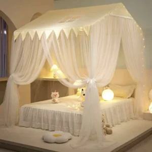 공주 캐노피 침대 아기방 방 침실 레이스 커튼